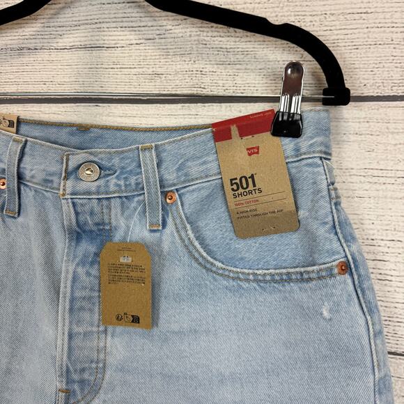 Levi's Women's 501 Light Wash Distressed High Waisted Denim Shorts Size 31 - Picture 3 of 8